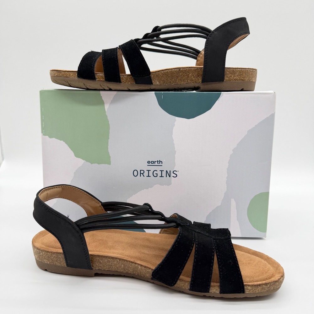 Earth Origins Laney Black Suede Strappy Slingback Sandals Womens 8.5 M